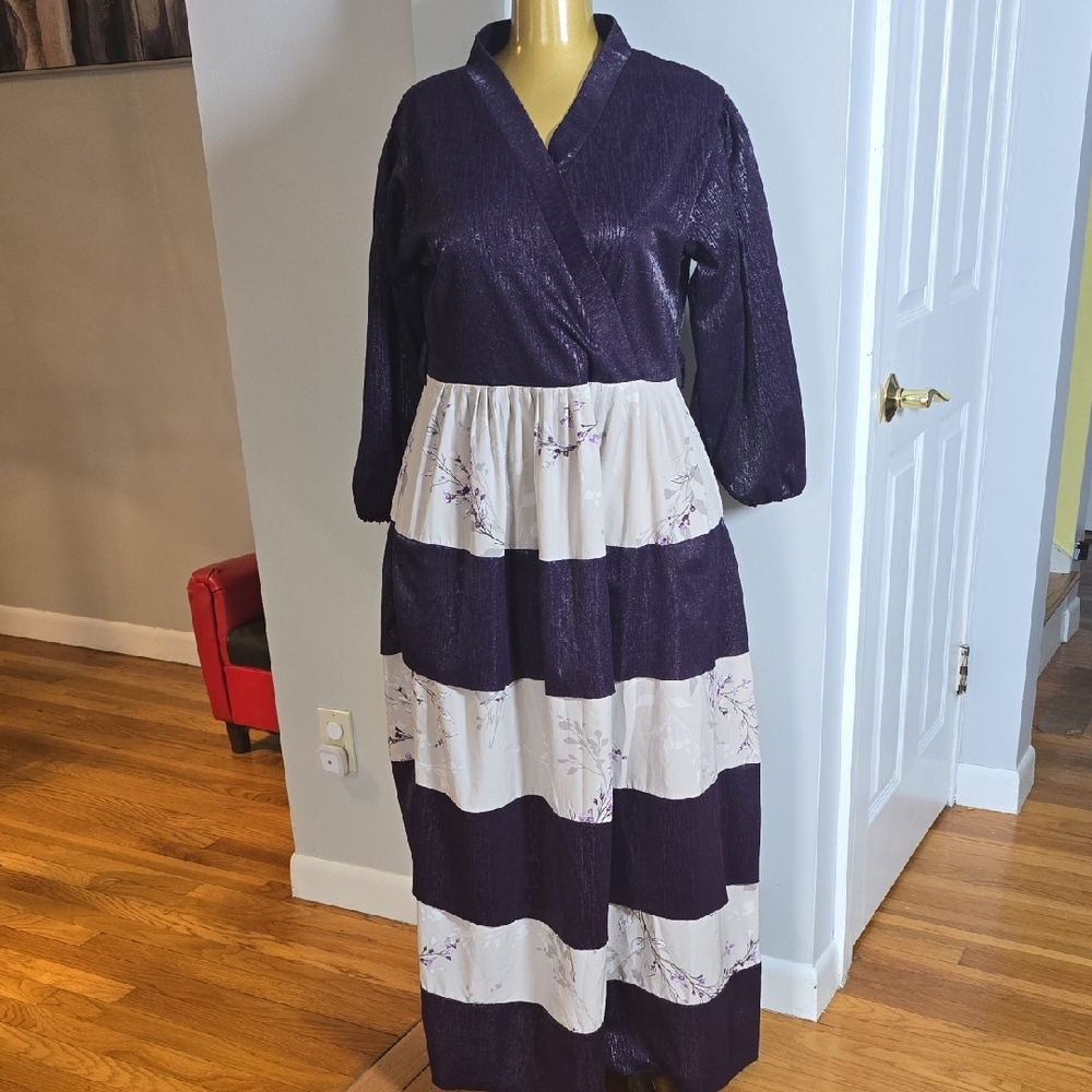 Women's Purple and Cream Stripe Maxi Dress